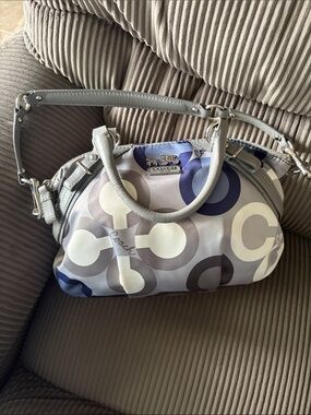 Madison Clover Sophia Satchel in Coach Blue & Gray Signature Print